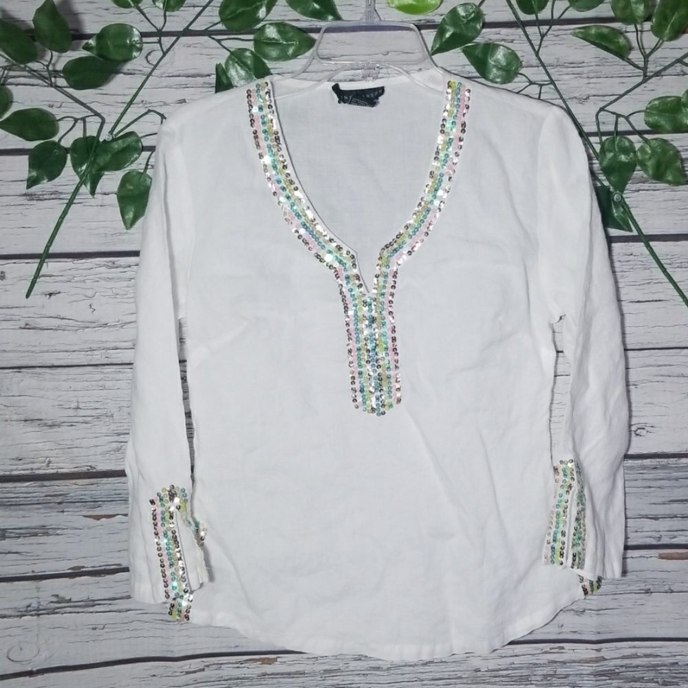 Anne Carson boho Bohemian sequin lined blouse S